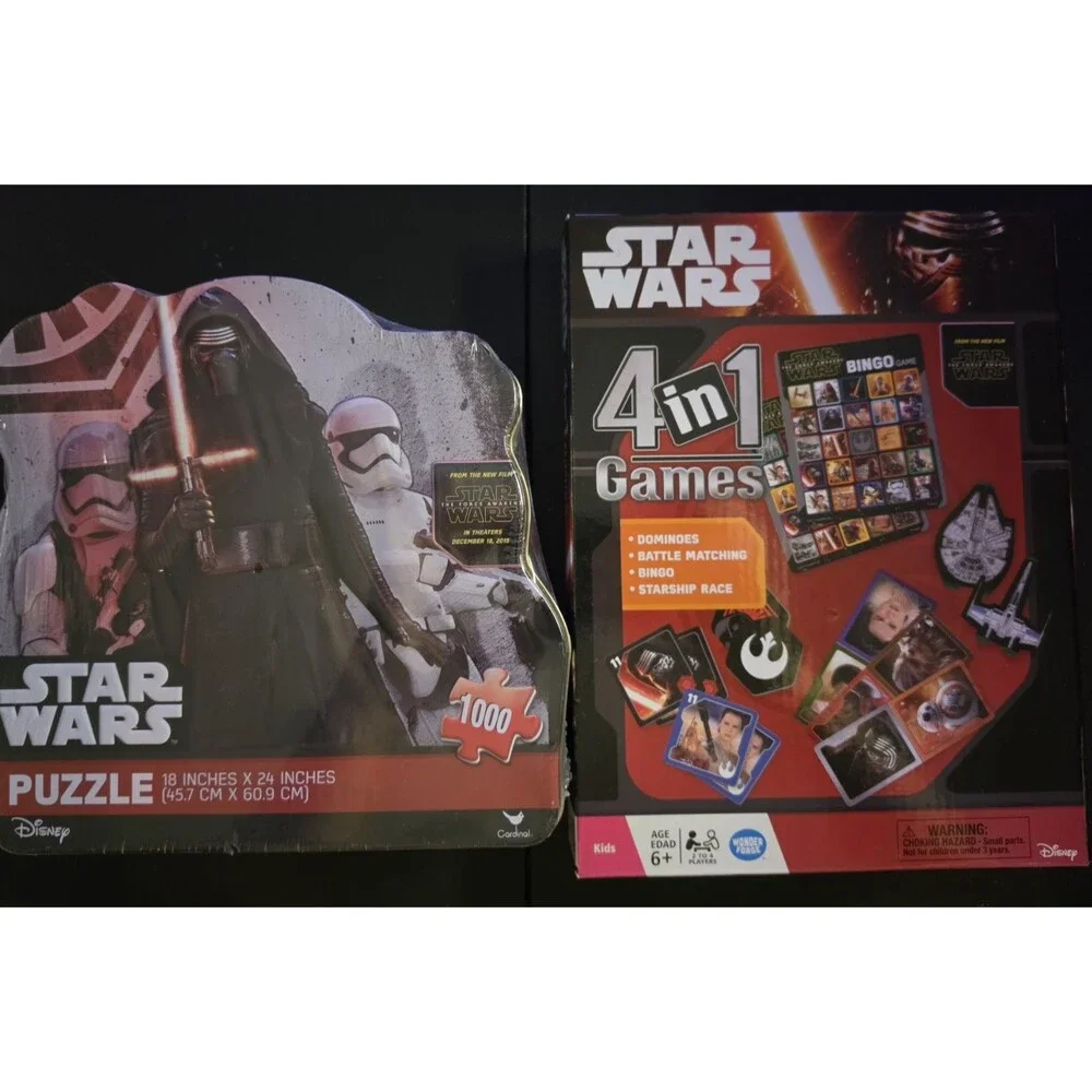 Star Wars The Force Awakens Sealed Puzzle Tin & 4-in-1 Games Lot Disney